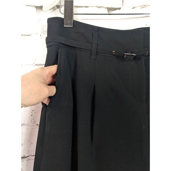 LOFT "Ann" Wide-Leg Stretch Belted Trouser Culotte Pockets Black Size 10 NWT - Picture 2 of 6